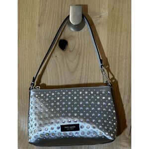 Kate Spade Platinum Grey Lulu Crystal Embellished East West Pochette EUC